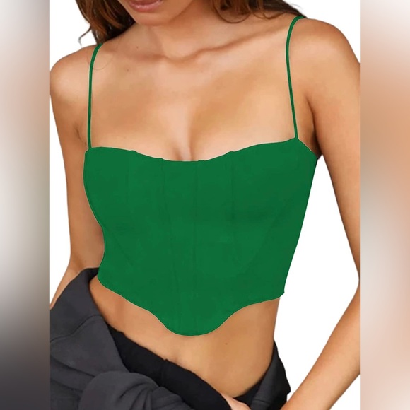 NWT (M) Green Corset Bustier Tank Crop Top Spaghetti Strap Cami - Picture 3 of 8
